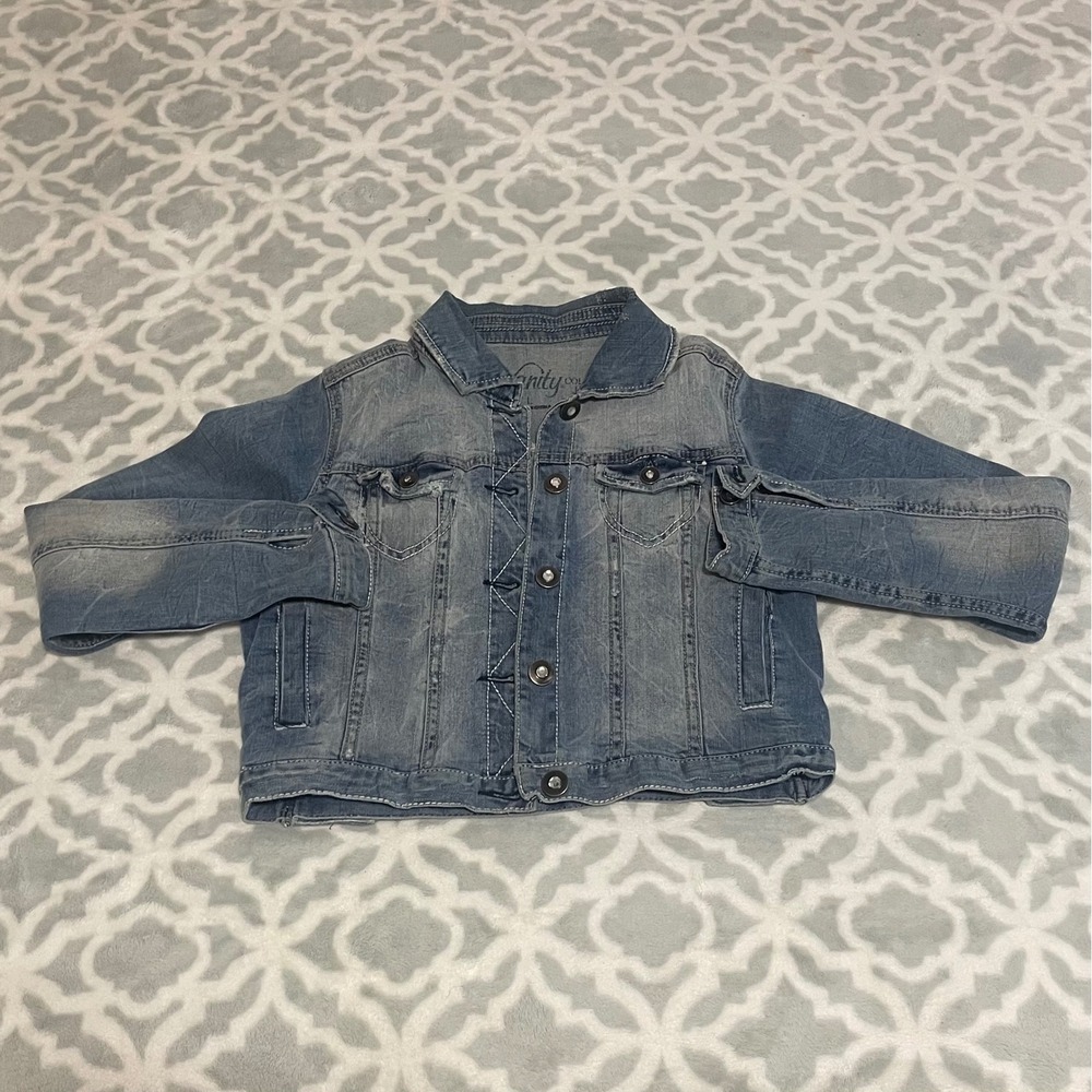 Vanity Collection Denim Jacket Distressed Light Wash Jean Jacket Women's Large